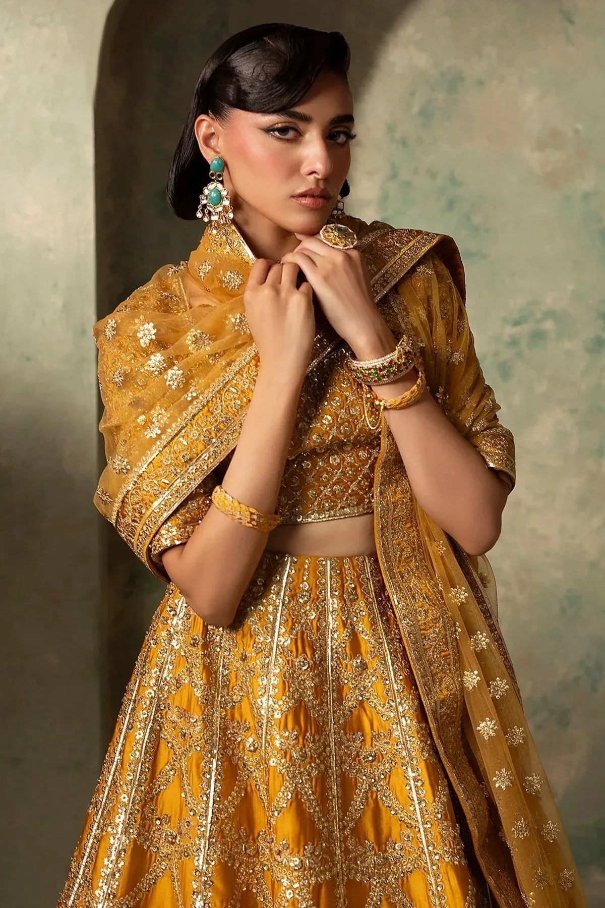 Mina Kashif Noor Jahan Wedding Formals Mustard Net – view 9 – Poshaq
