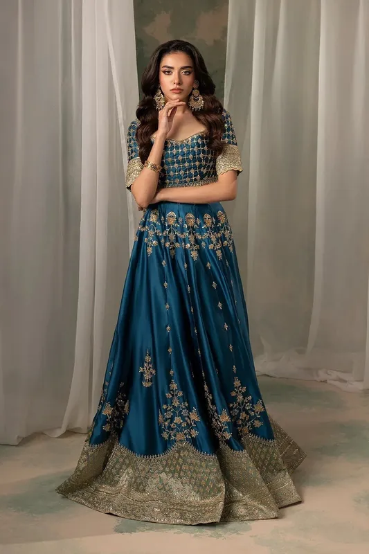 Mina Kashif Noor Jahan Wedding Formals Green Silk – view 1 – Poshaq