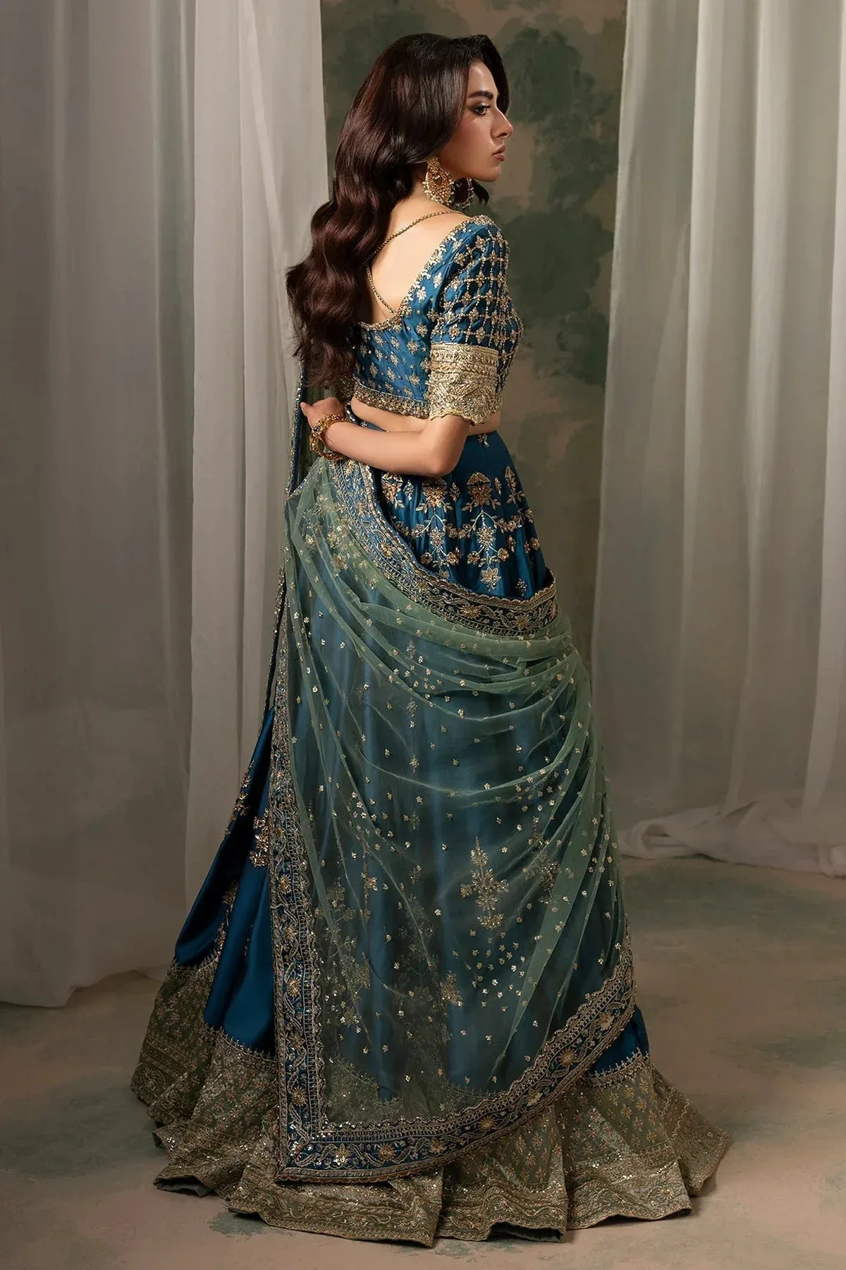 Mina Kashif Noor Jahan Wedding Formals Green Silk – view 2 – Poshaq