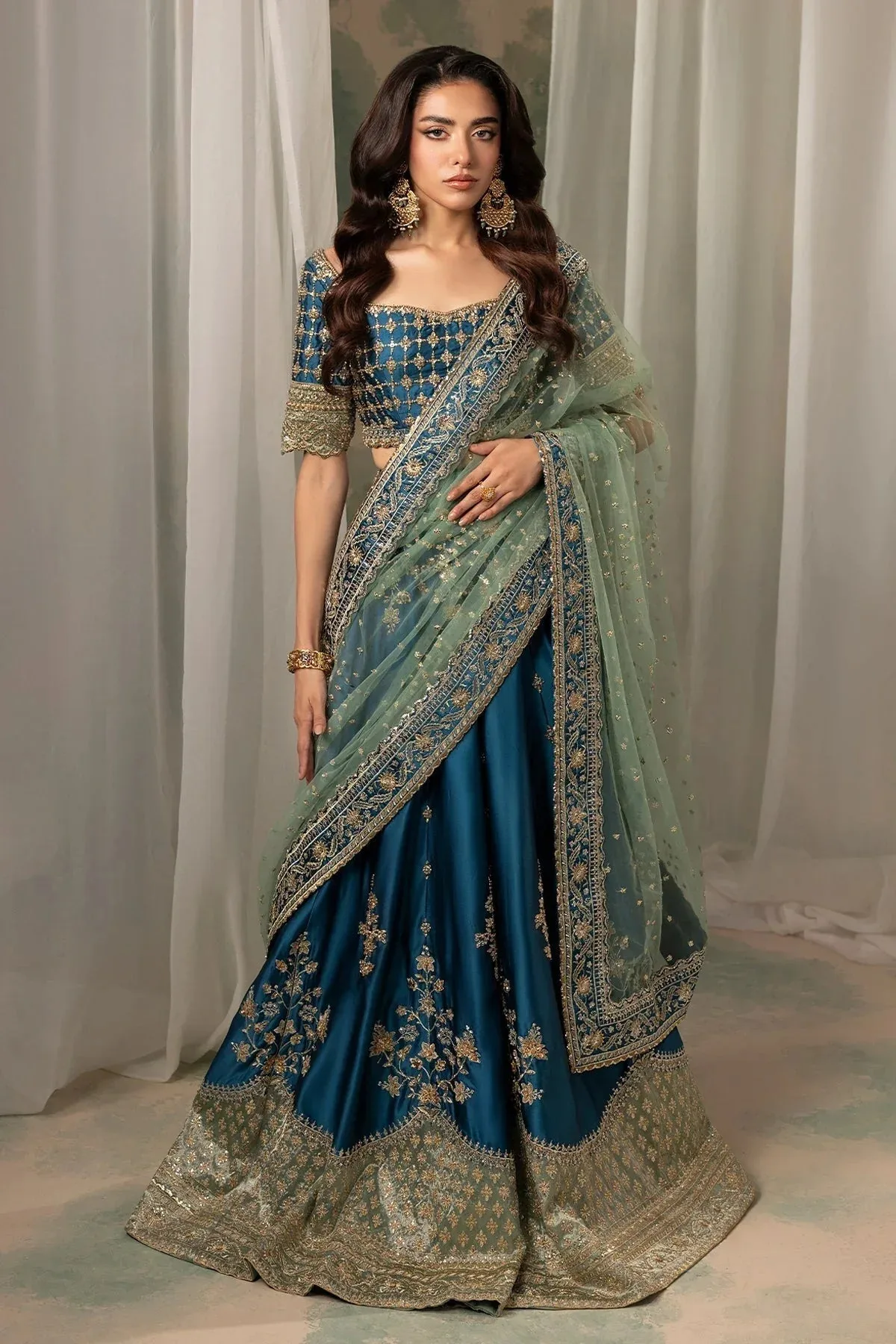 Mina Kashif Noor Jahan Wedding Formals Green Silk – view 3 – Poshaq
