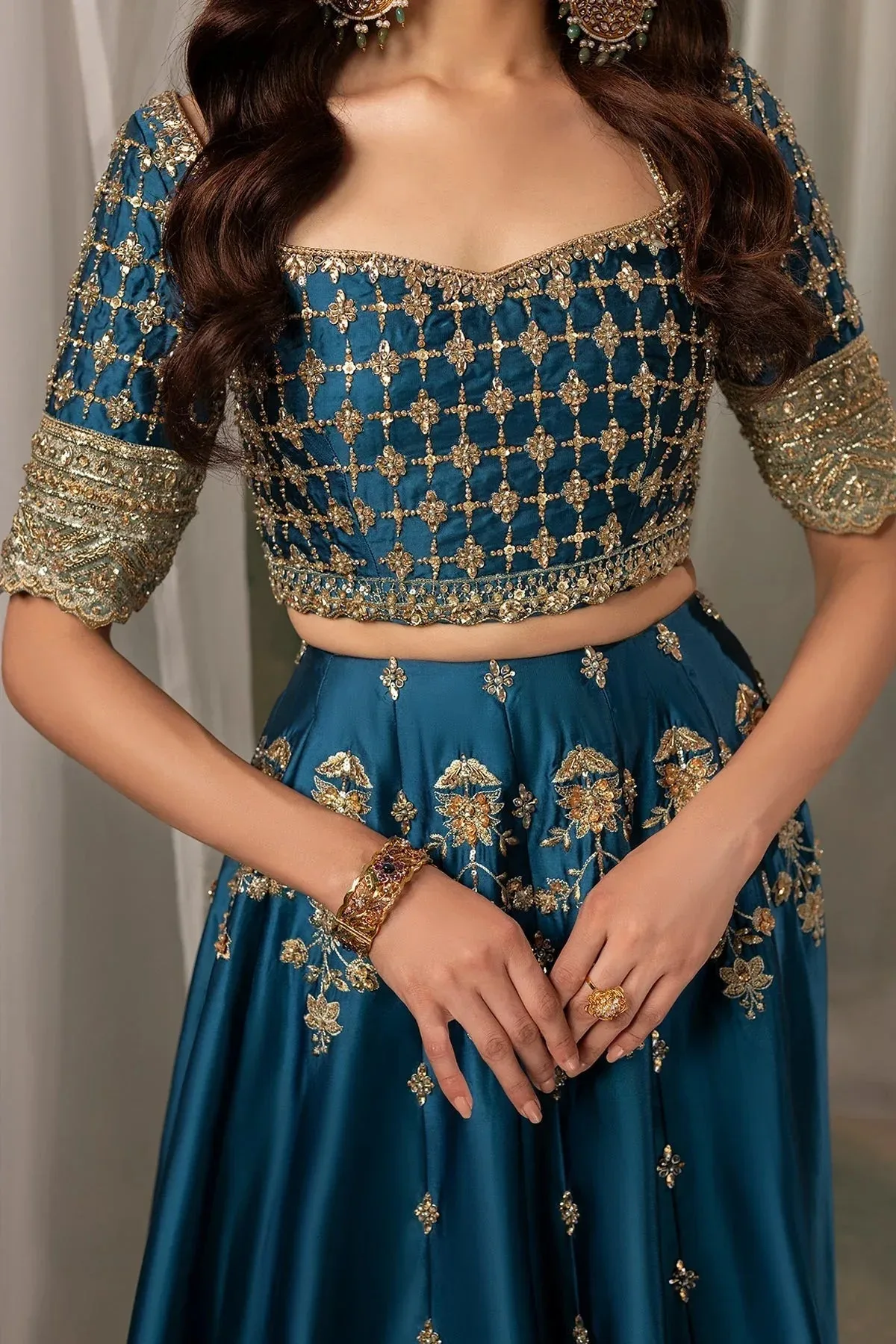 Mina Kashif Noor Jahan Wedding Formals Green Silk – view 5 – Poshaq