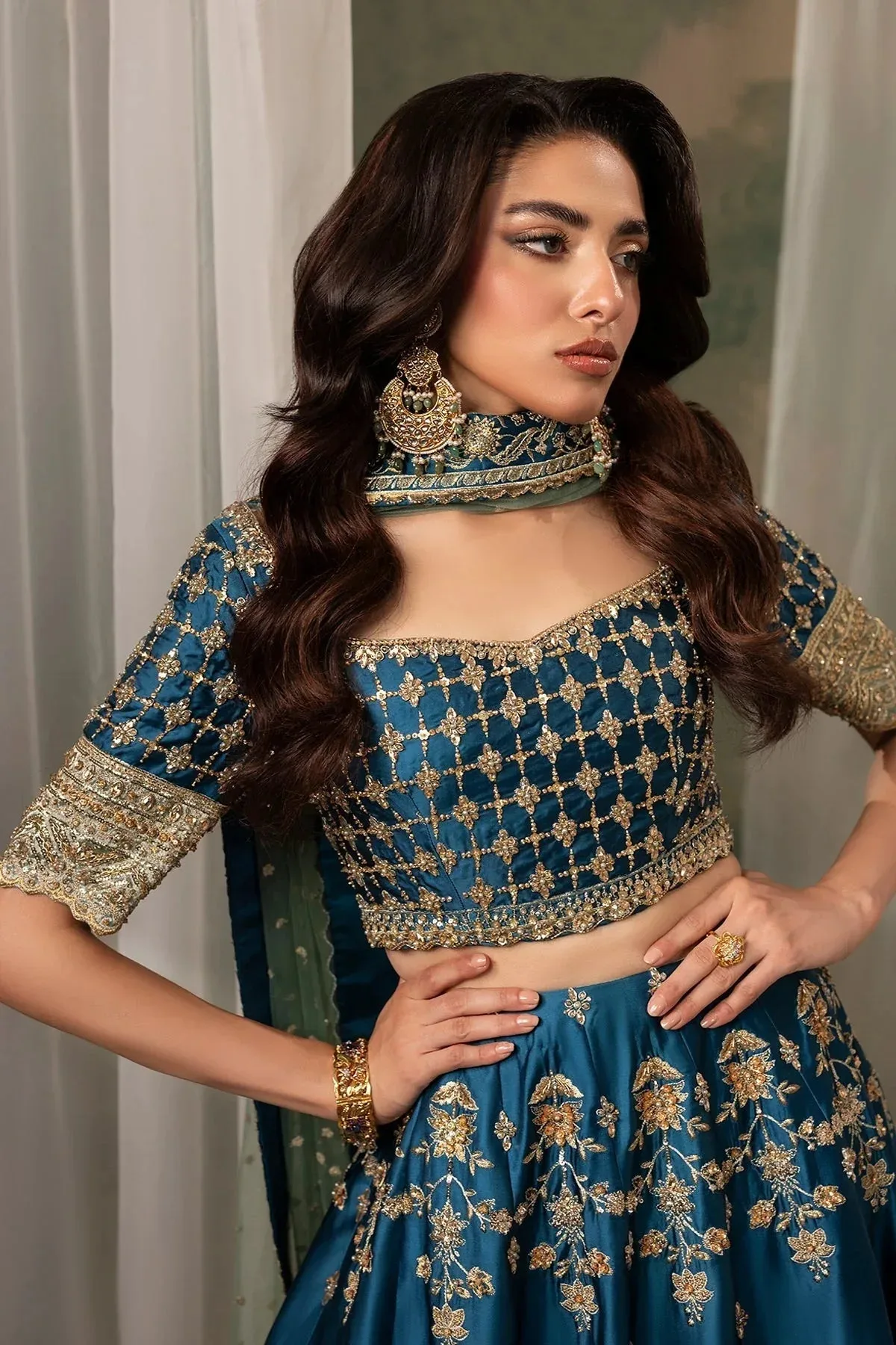 Mina Kashif Noor Jahan Wedding Formals Green Silk – view 6 – Poshaq