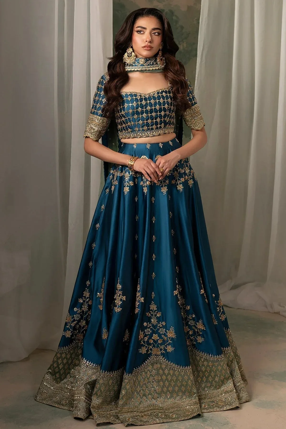 Mina Kashif Noor Jahan Wedding Formals Green Silk – view 7 – Poshaq