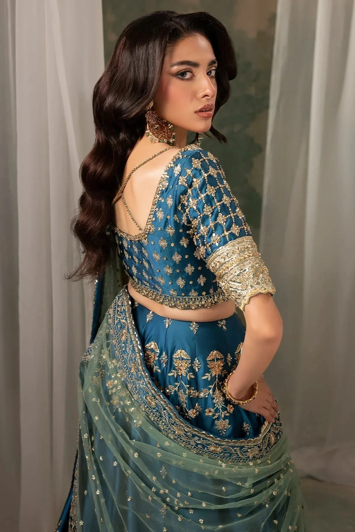 Mina Kashif Noor Jahan Wedding Formals Green Silk – view 8 – Poshaq