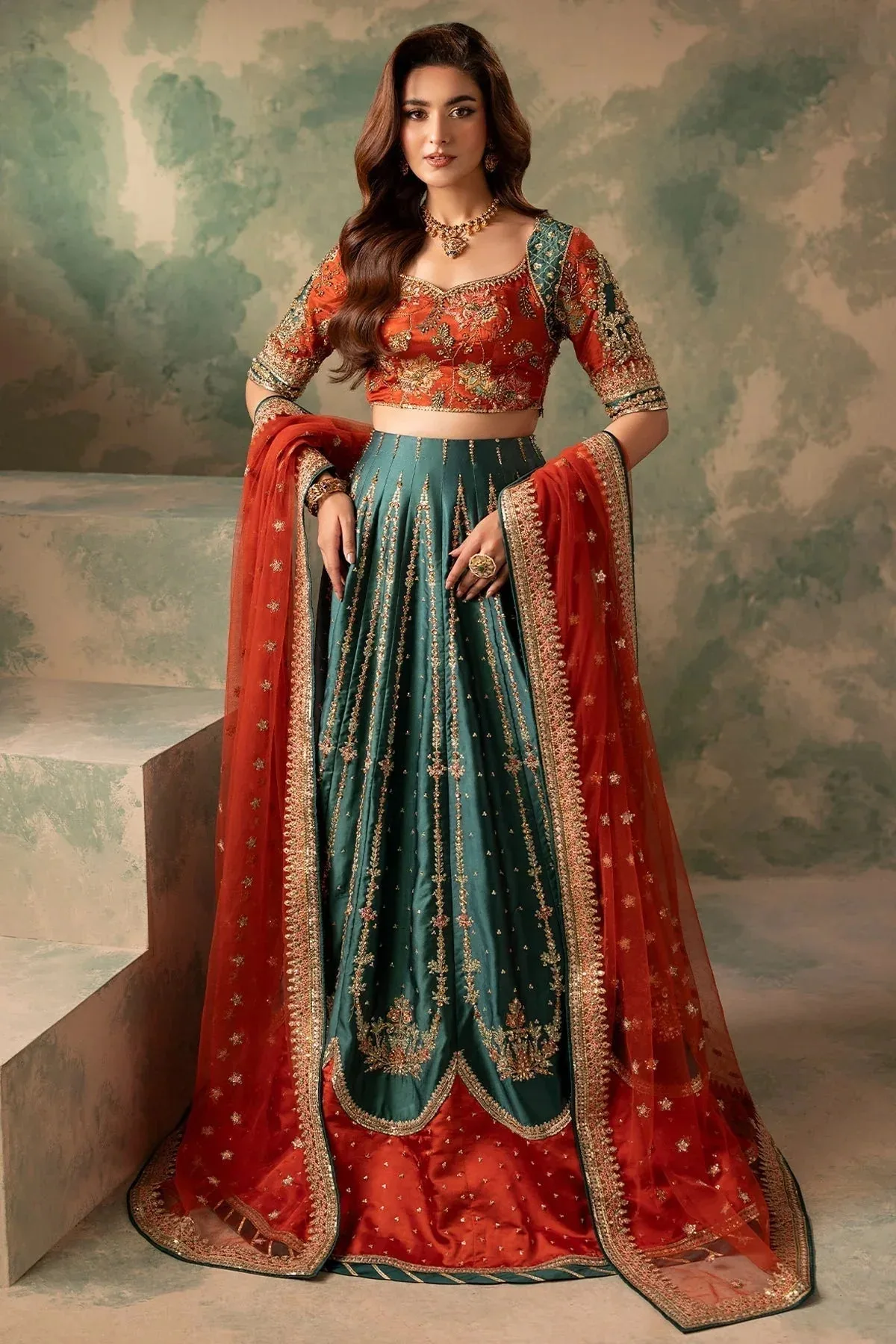 Mina Kashif Noor Jahan Wedding Formals Green Silk – view 1 – Poshaq