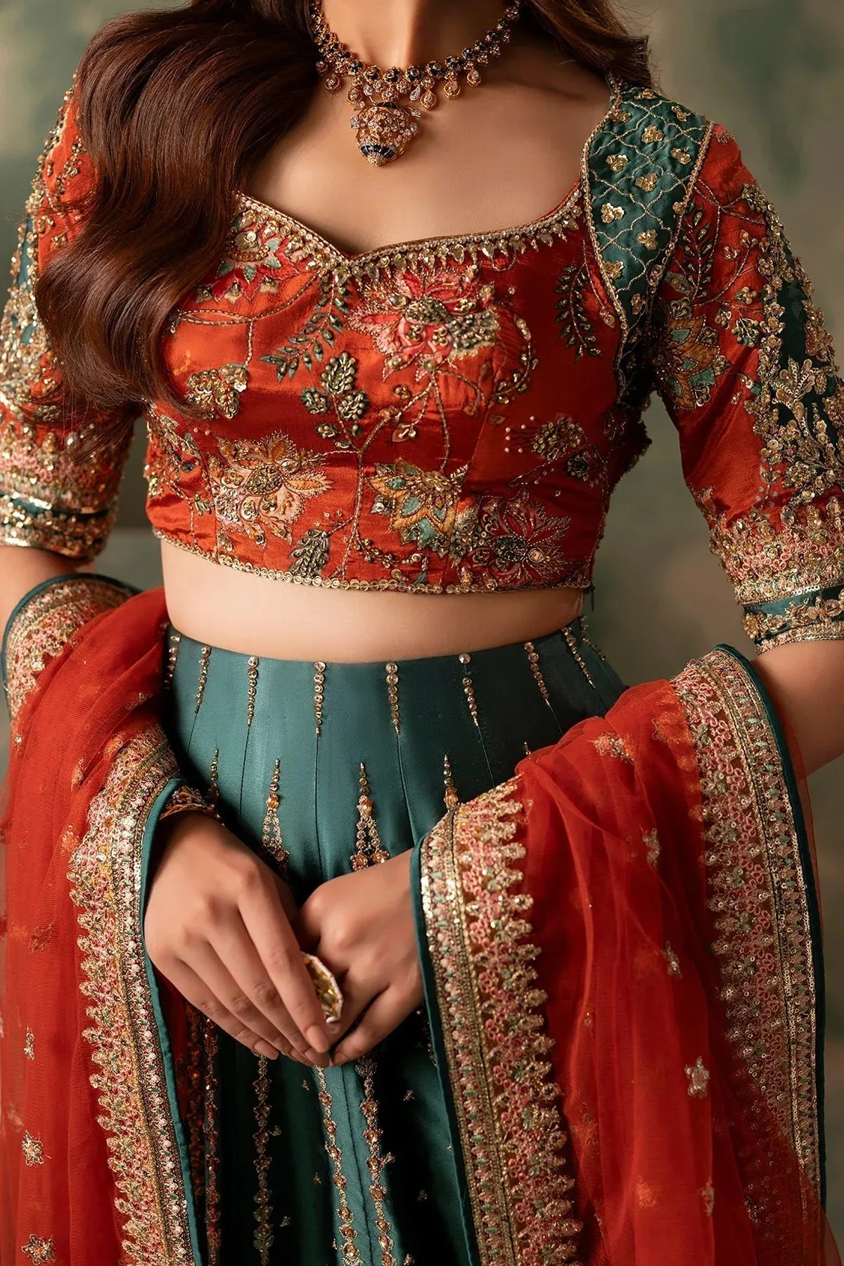 Mina Kashif Noor Jahan Wedding Formals Green Silk – view 2 – Poshaq