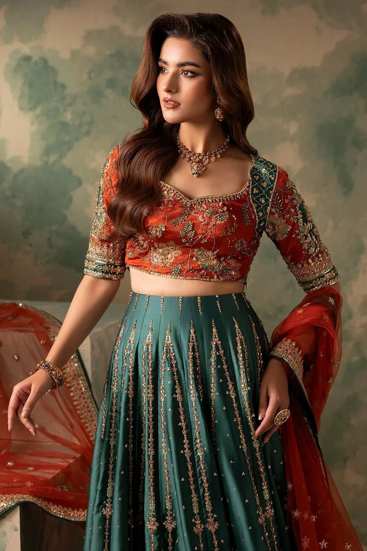 Mina Kashif Noor Jahan Wedding Formals Green Silk – view 4 – Poshaq