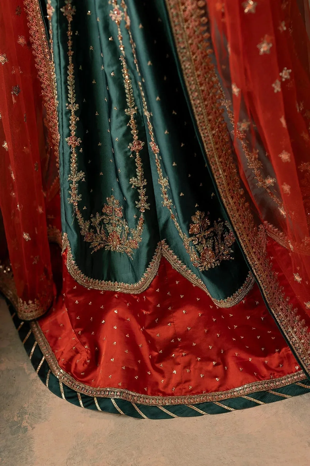 Mina Kashif Noor Jahan Wedding Formals Green Silk – view 5 – Poshaq