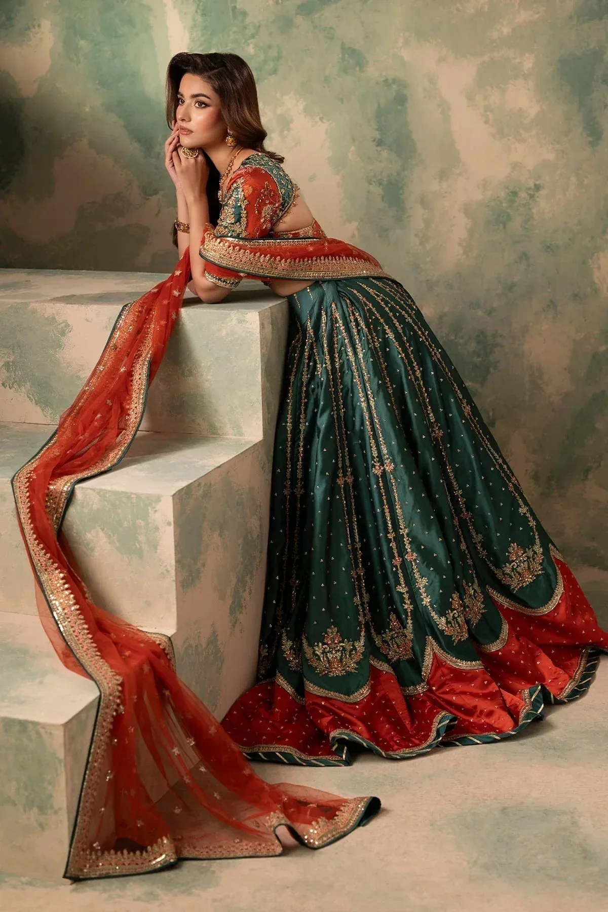 Mina Kashif Noor Jahan Wedding Formals Green Silk – view 6 – Poshaq