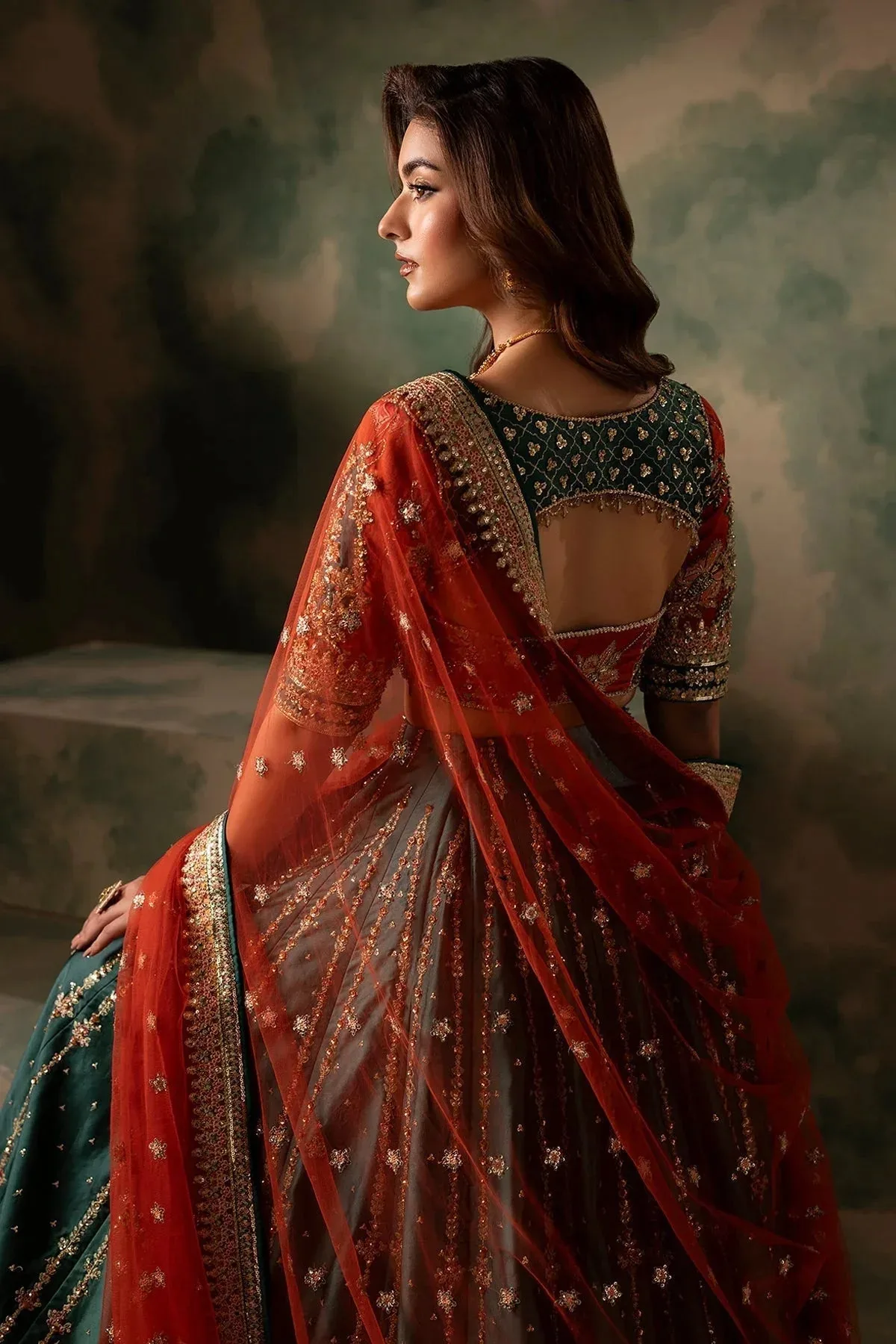 Mina Kashif Noor Jahan Wedding Formals Green Silk – view 7 – Poshaq