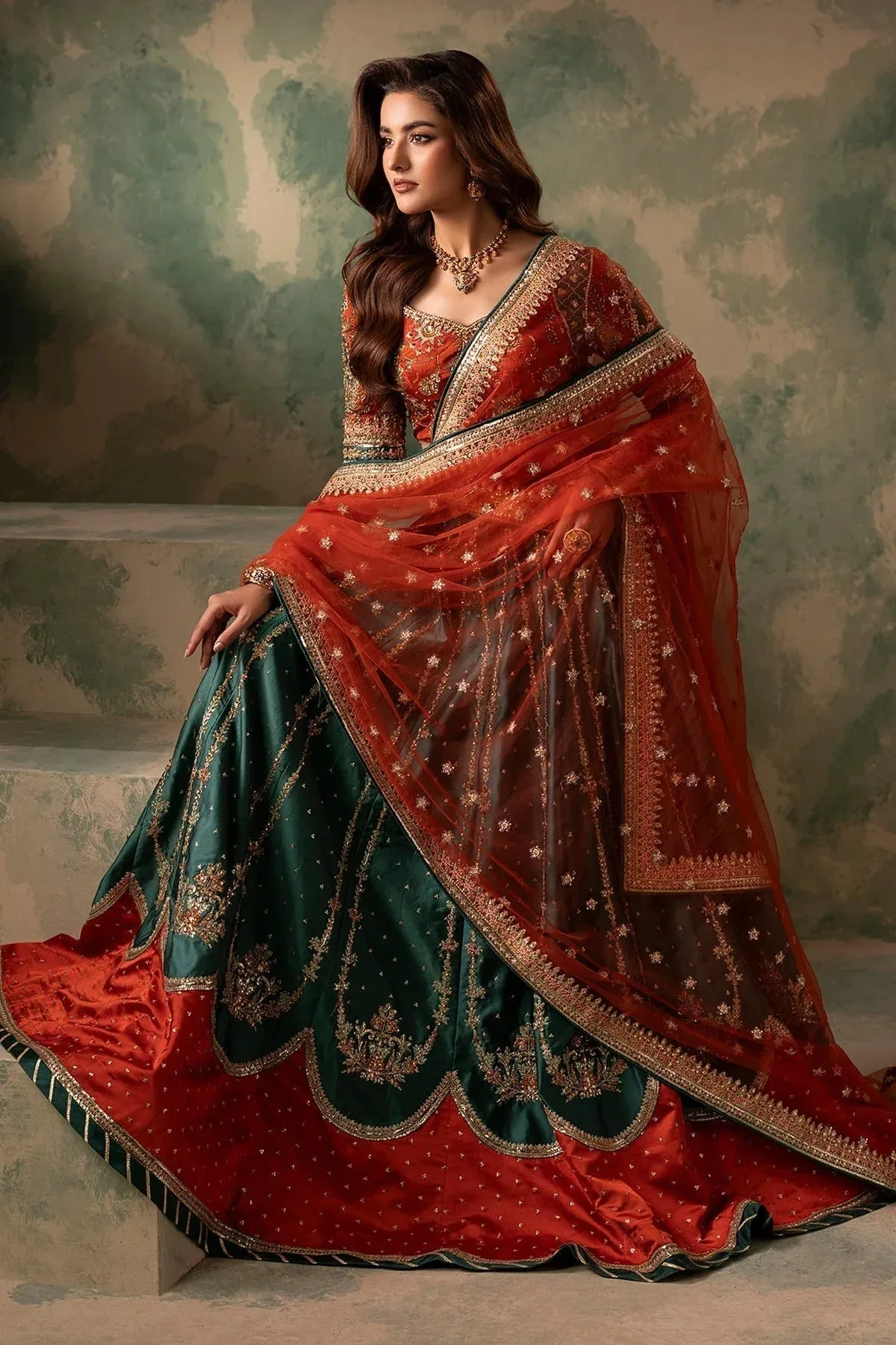 Mina Kashif Noor Jahan Wedding Formals Green Silk – view 8 – Poshaq