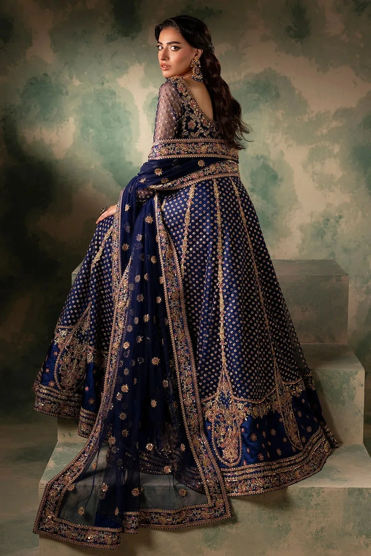 Mina Kashif Noor Jahan Wedding Formals Blue Silk – view 2 – Poshaq