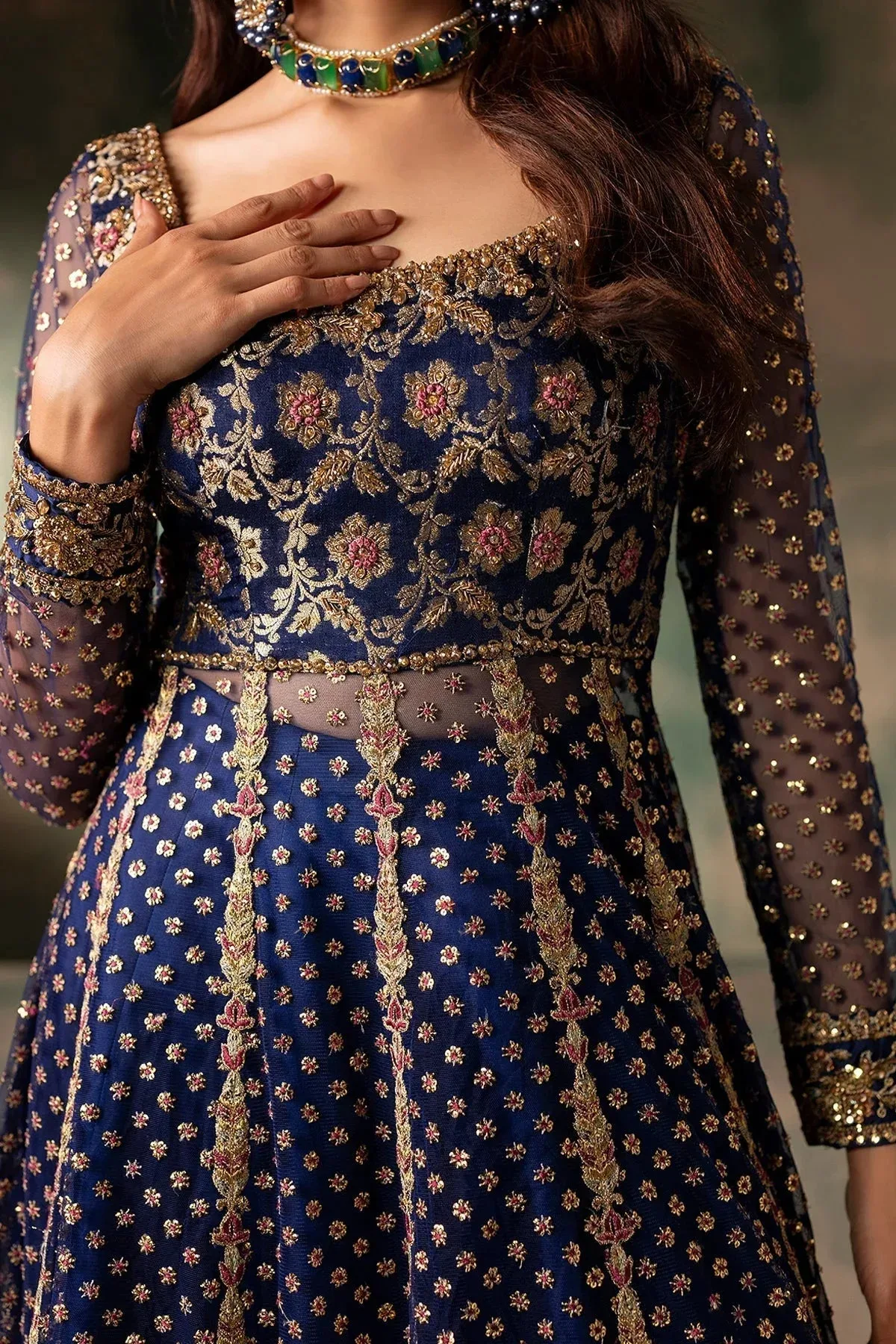 Mina Kashif Noor Jahan Wedding Formals Blue Silk – view 3 – Poshaq