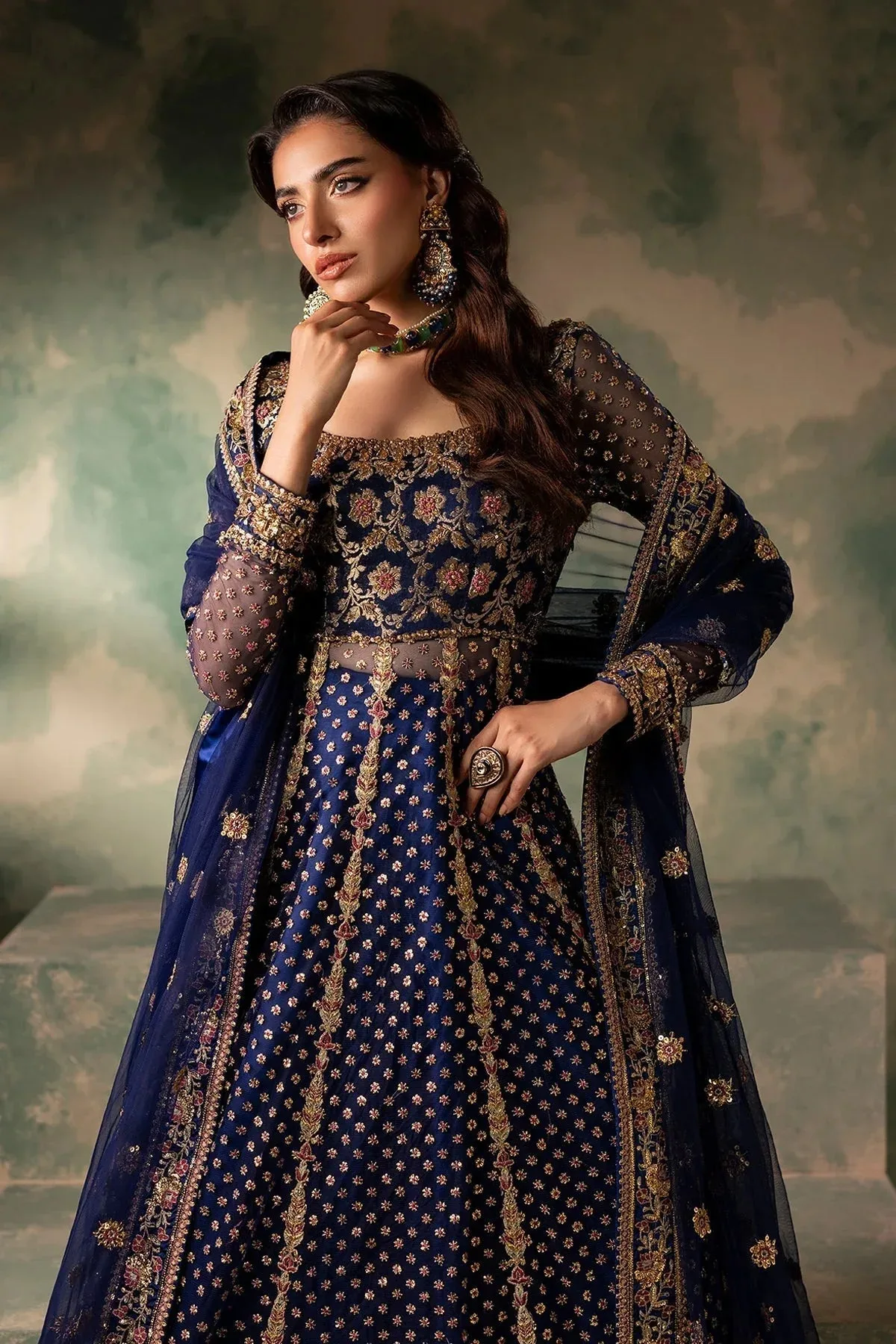 Mina Kashif Noor Jahan Wedding Formals Blue Silk – view 4 – Poshaq