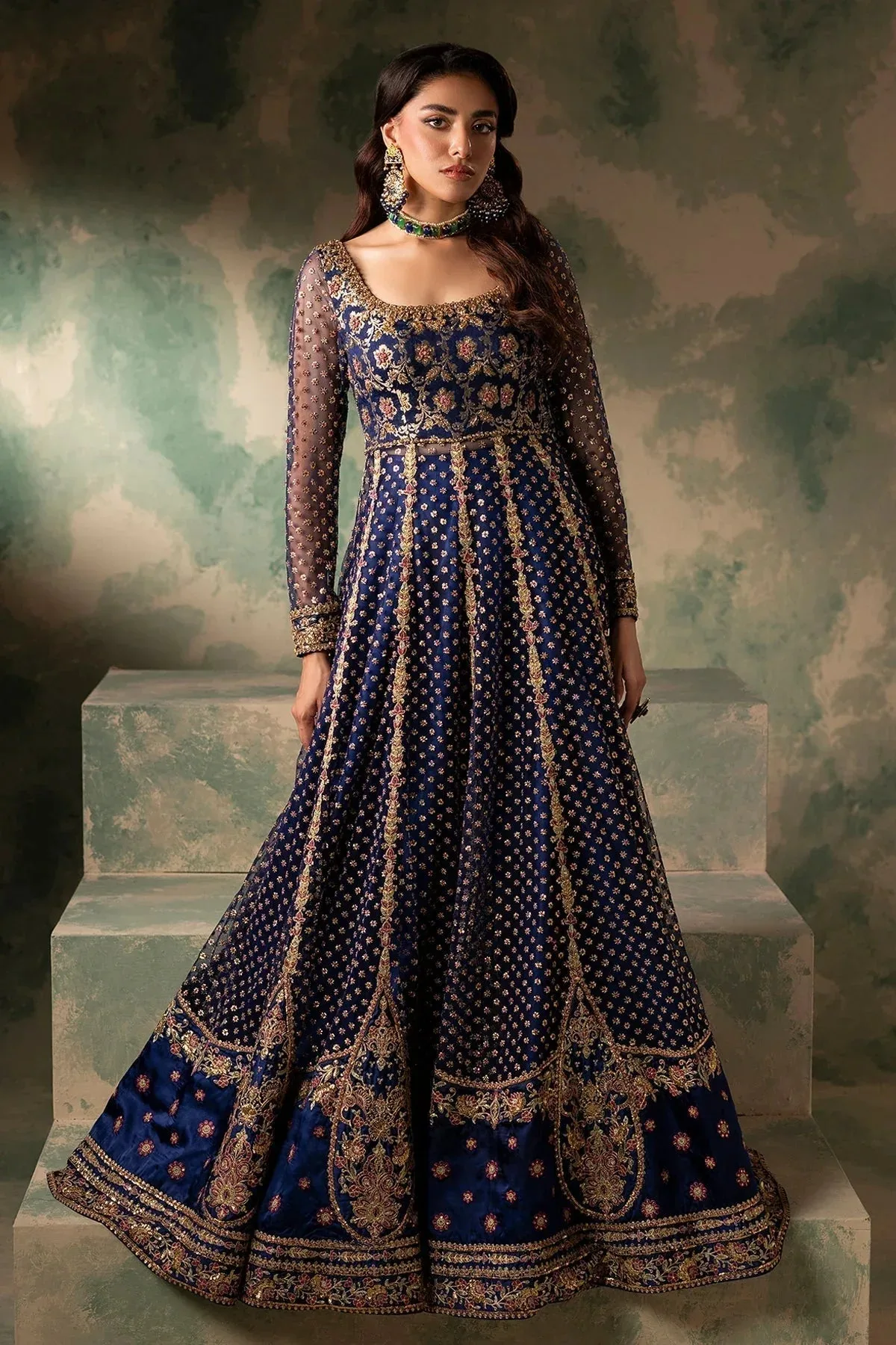 Mina Kashif Noor Jahan Wedding Formals Blue Silk – view 5 – Poshaq