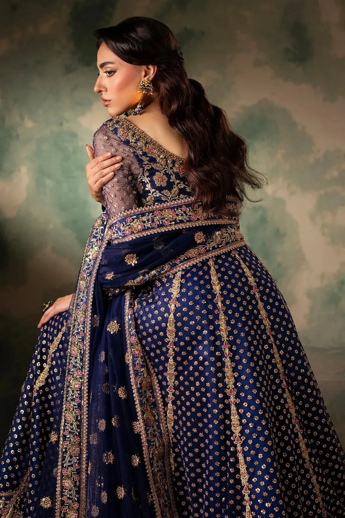 Mina Kashif Noor Jahan Wedding Formals Blue Silk – view 6 – Poshaq