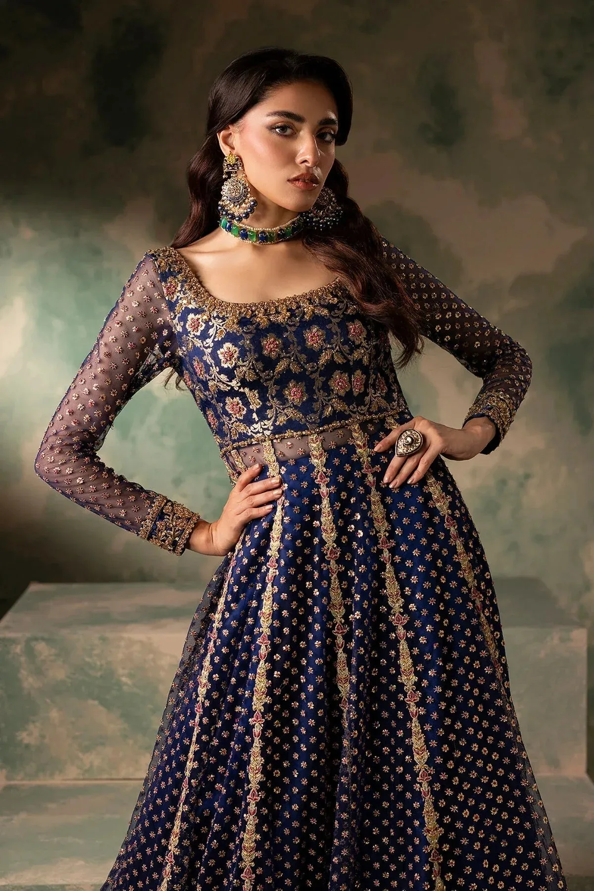 Mina Kashif Noor Jahan Wedding Formals Blue Silk – view 8 – Poshaq