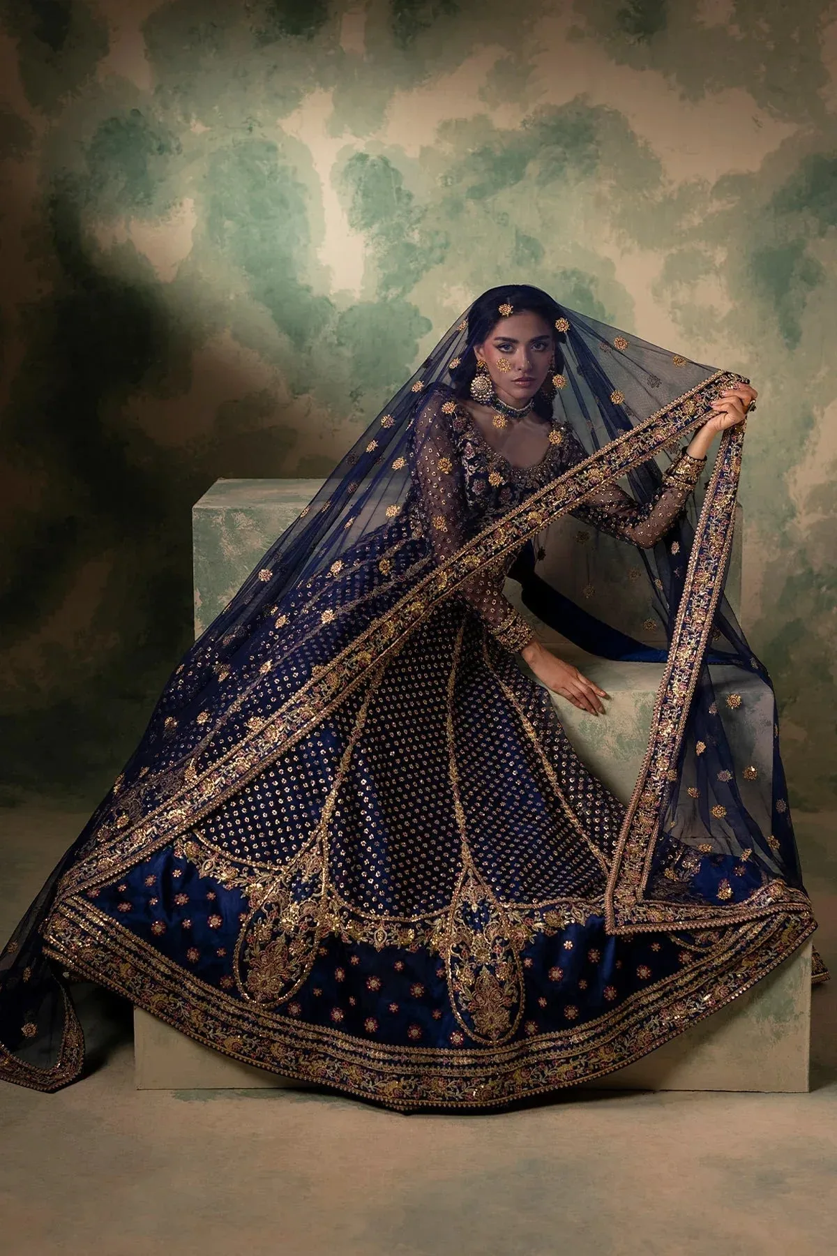 Mina Kashif Noor Jahan Wedding Formals Blue Silk – view 9 – Poshaq