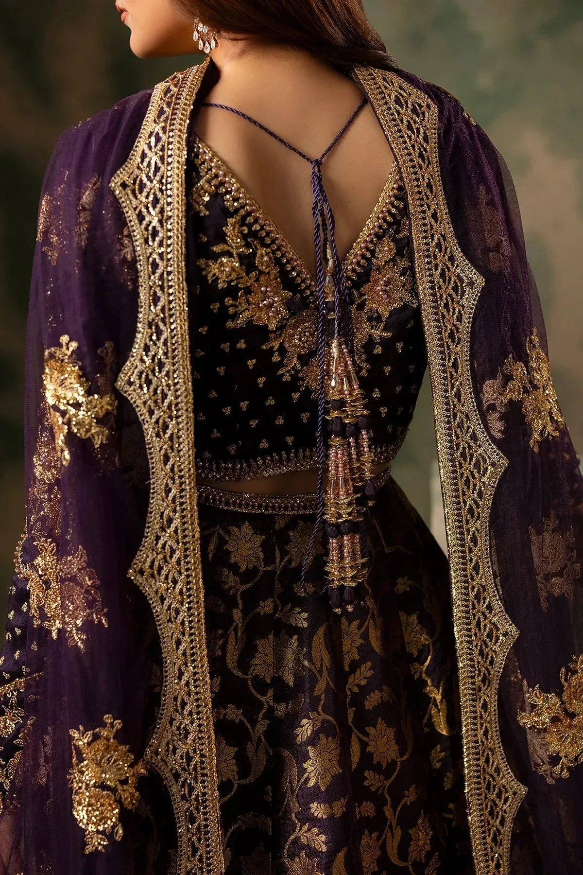 Mina Kashif Noor Jahan Wedding Formals Purple Banarsi – view 2 – Poshaq