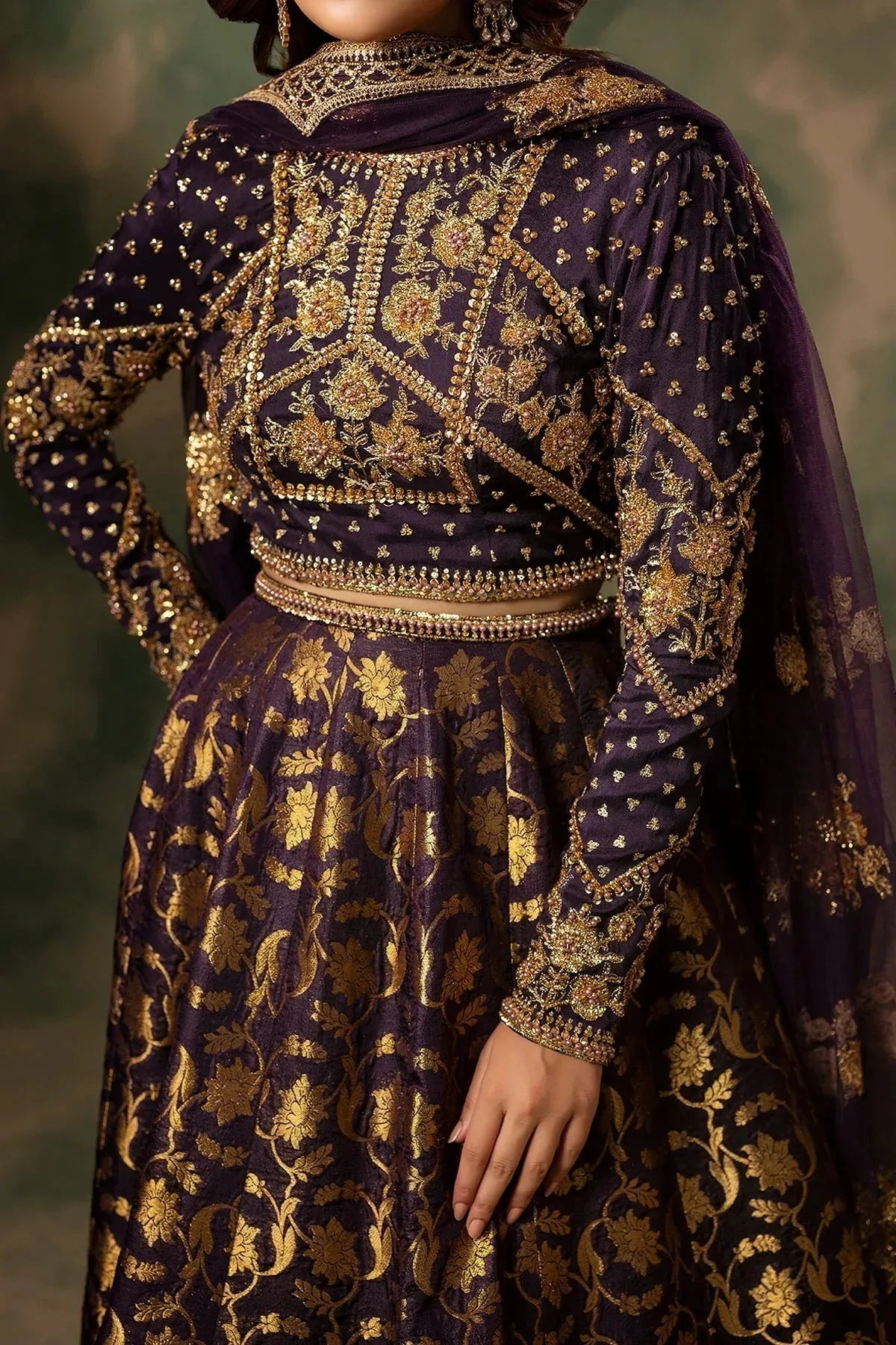 Mina Kashif Noor Jahan Wedding Formals Purple Banarsi – view 4 – Poshaq