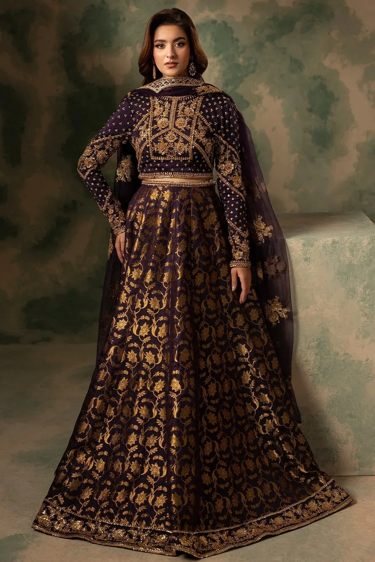 Mina Kashif Noor Jahan Wedding Formals Purple Banarsi – view 6 – Poshaq