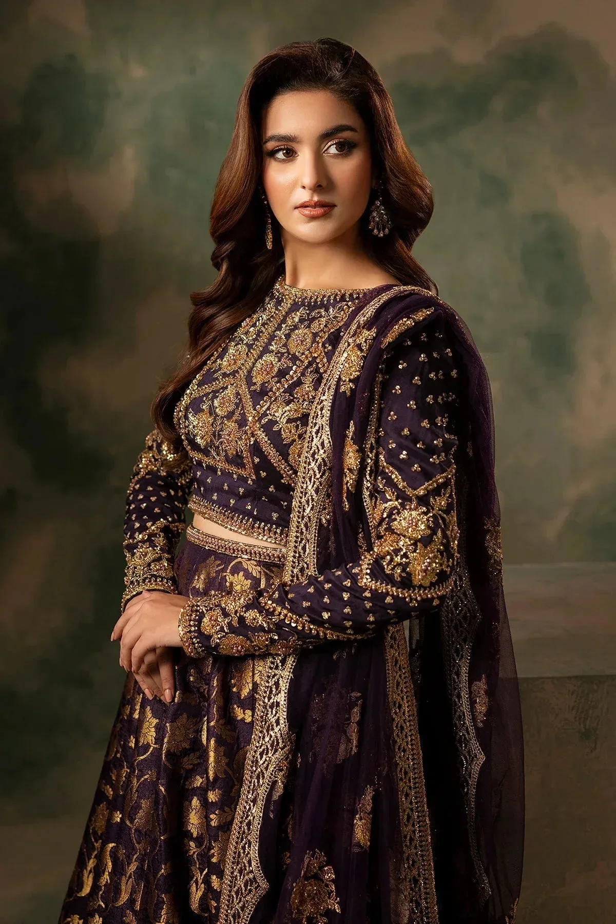 Mina Kashif Noor Jahan Wedding Formals Purple Banarsi – view 7 – Poshaq