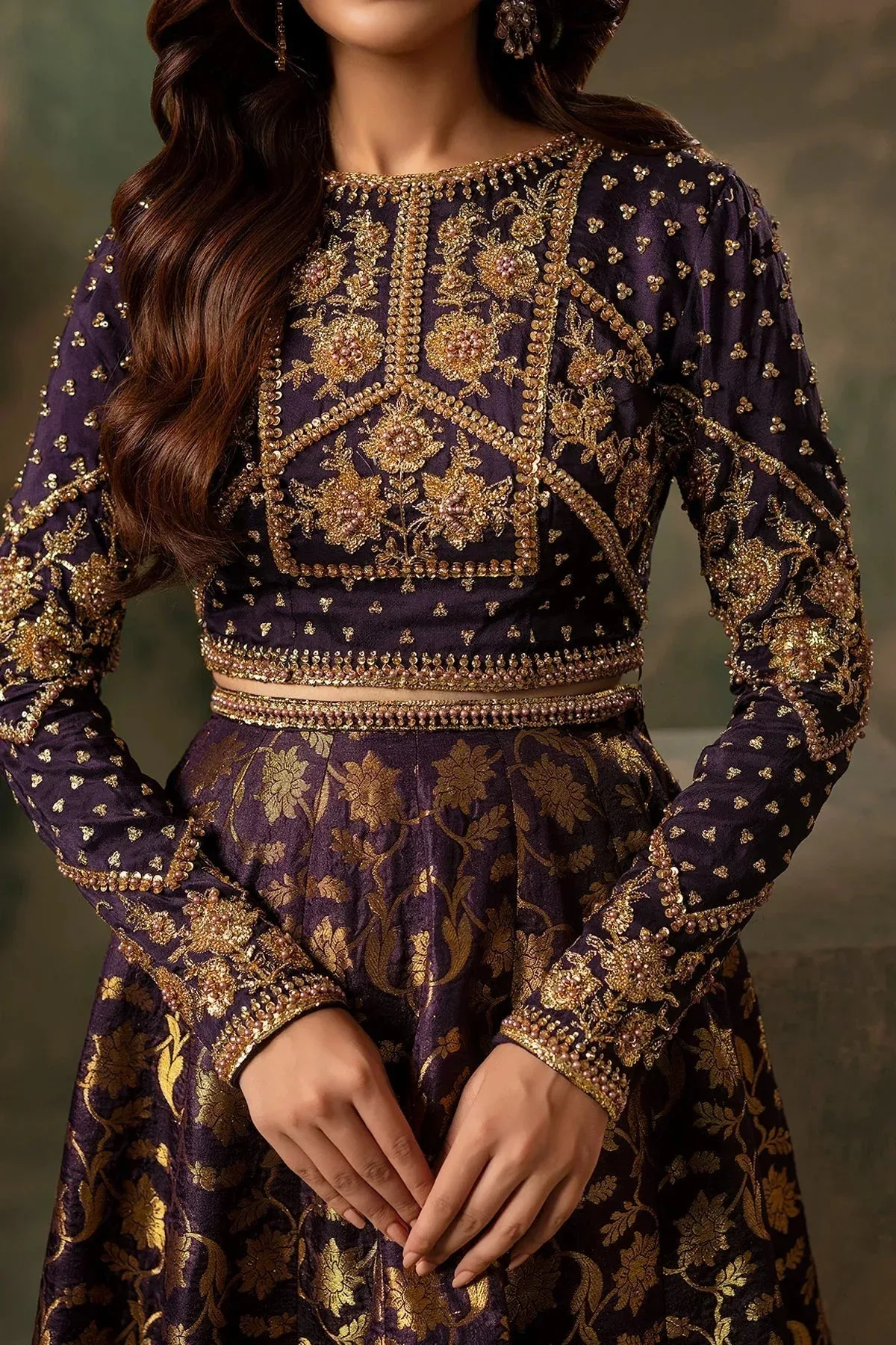 Mina Kashif Noor Jahan Wedding Formals Purple Banarsi – view 8 – Poshaq