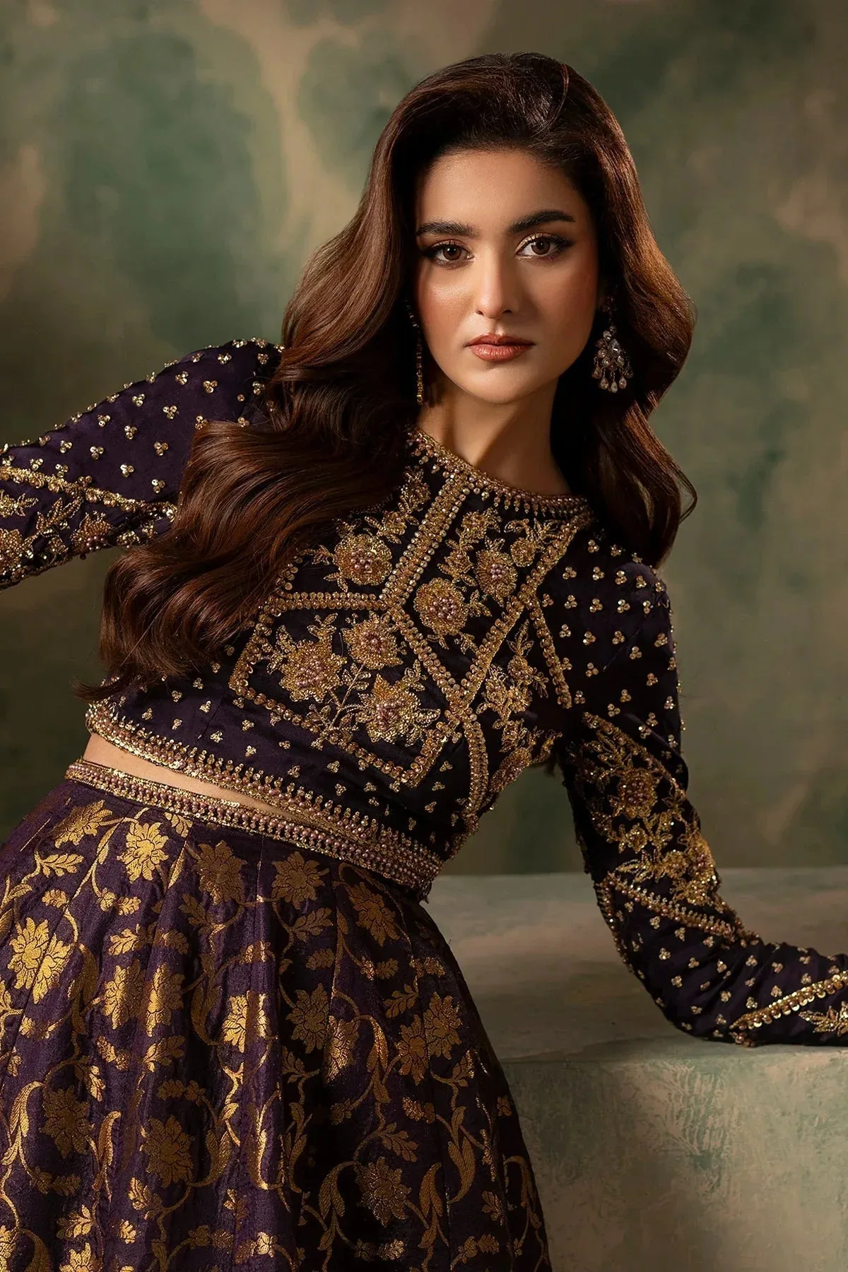 Mina Kashif Noor Jahan Wedding Formals Purple Banarsi – view 9 – Poshaq