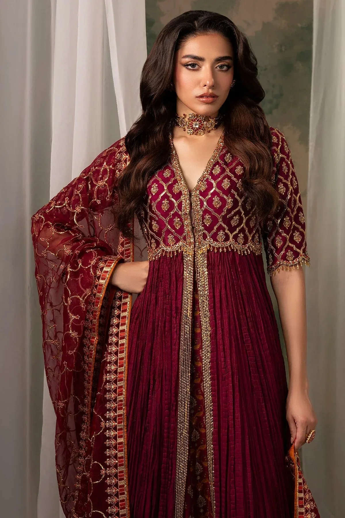 Mina Kashif Noor Jahan Wedding Formals Maroon Silk – view 4 – Poshaq