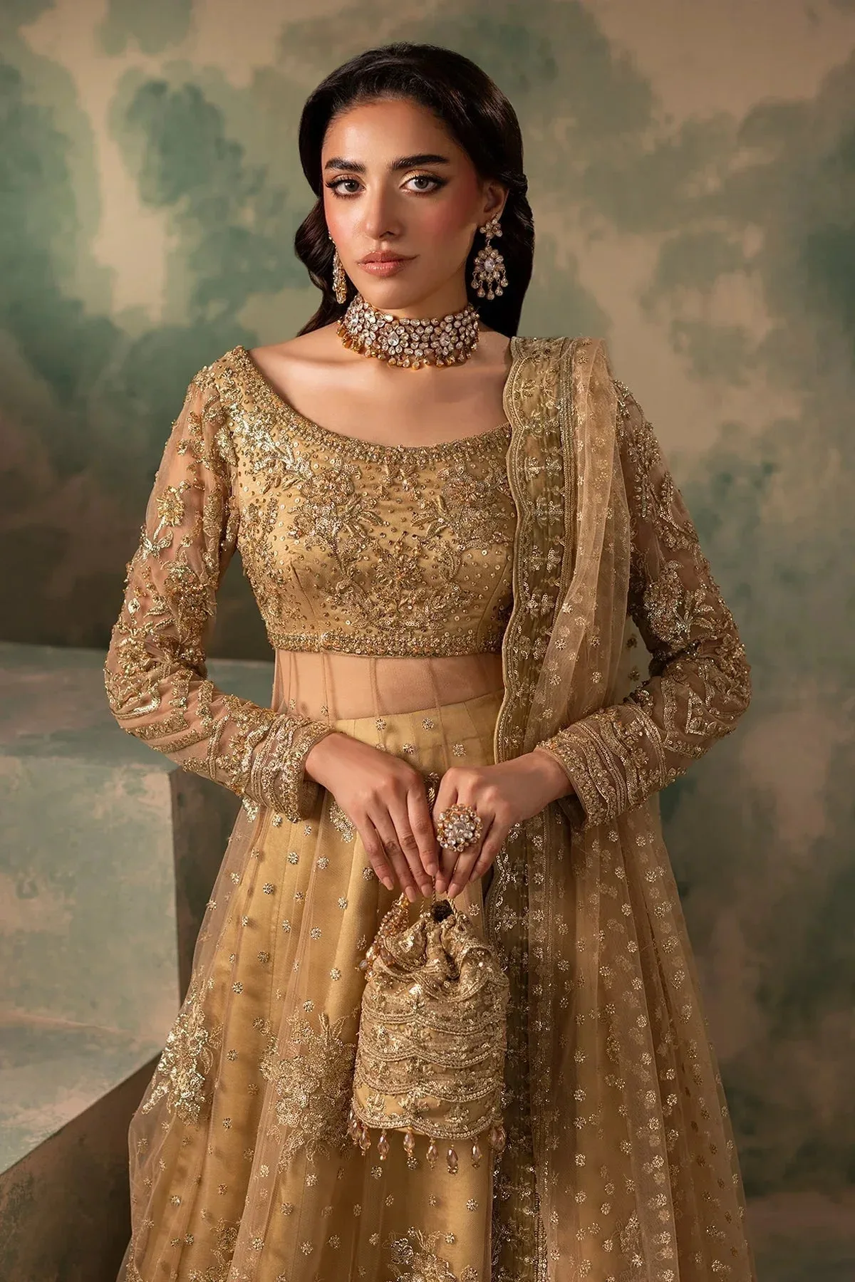Mina Kashif Noor Jahan Wedding Formals Gold Velvet – view 2 – Poshaq