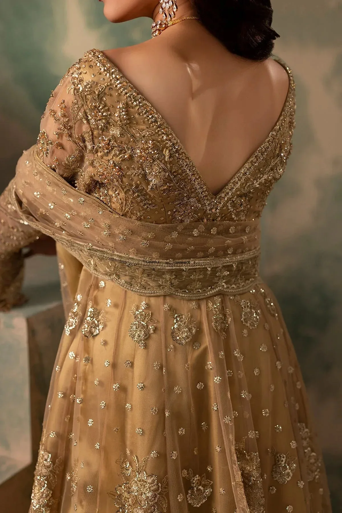 Mina Kashif Noor Jahan Wedding Formals Gold Velvet – view 4 – Poshaq