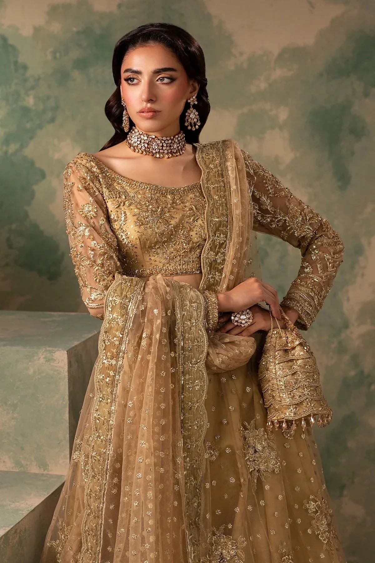 Mina Kashif Noor Jahan Wedding Formals Gold Velvet – view 6 – Poshaq