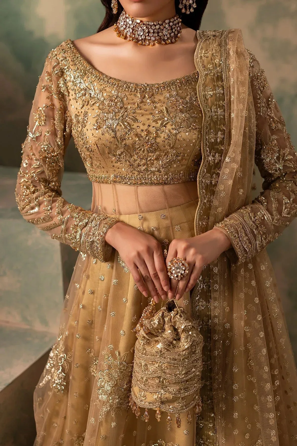 Mina Kashif Noor Jahan Wedding Formals Gold Velvet – view 8 – Poshaq