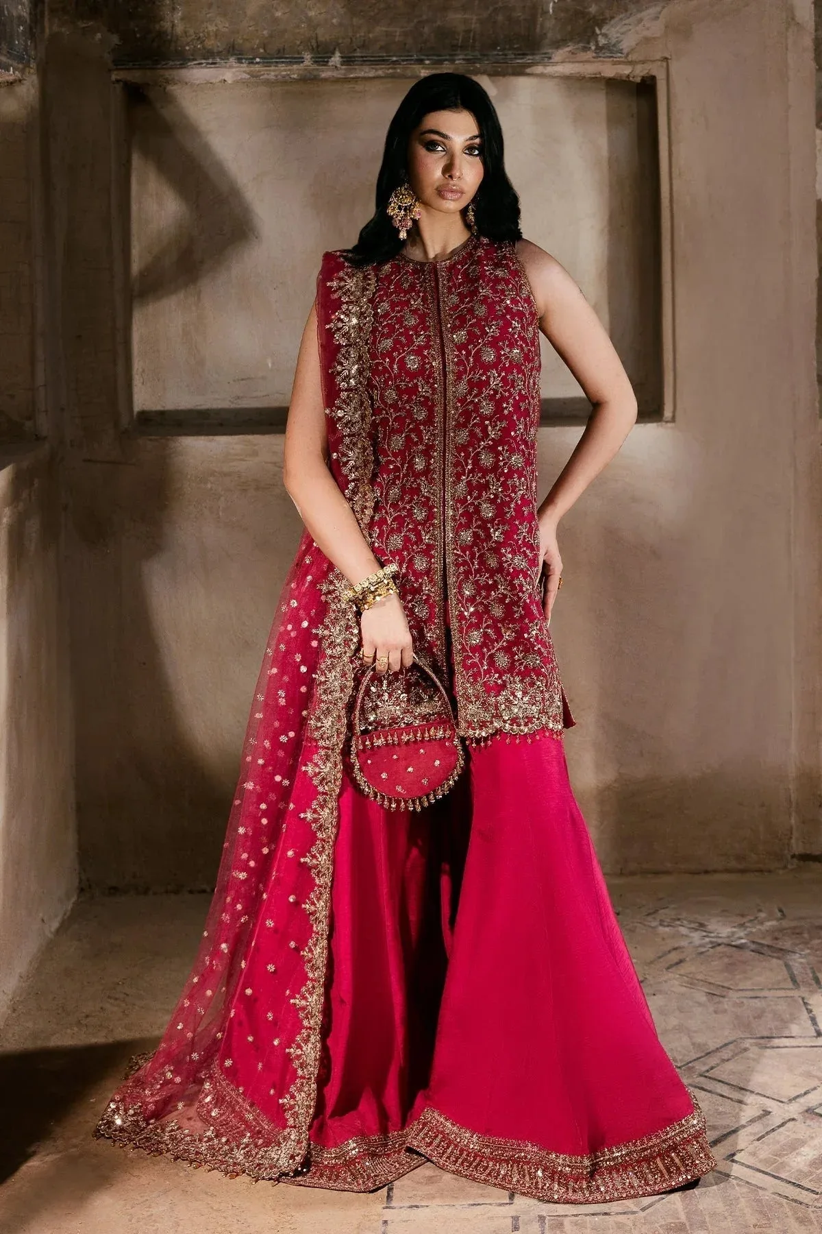 Mina Kashif Virsa Wedding Formals Carmine Net – view 1 – Poshaq