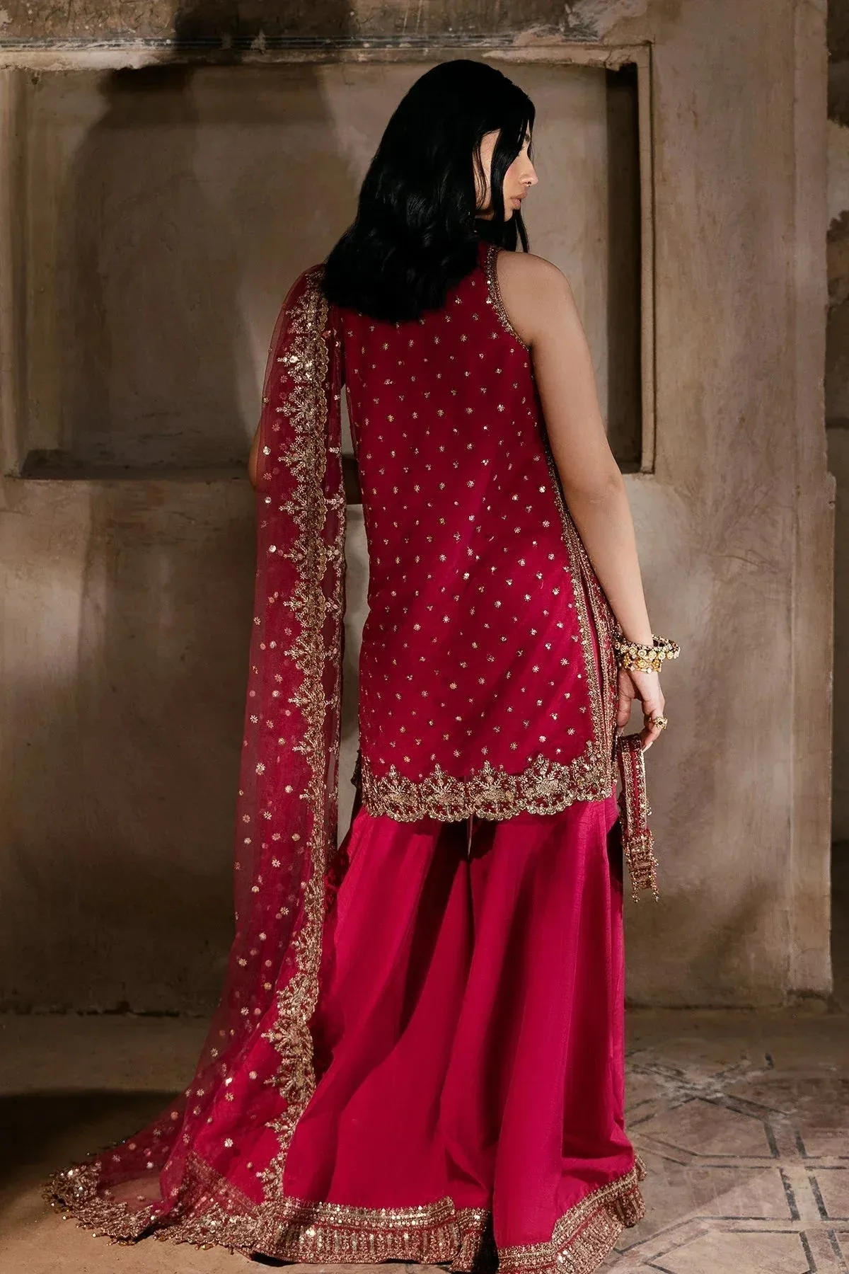 Mina Kashif Virsa Wedding Formals Carmine Net – view 2 – Poshaq