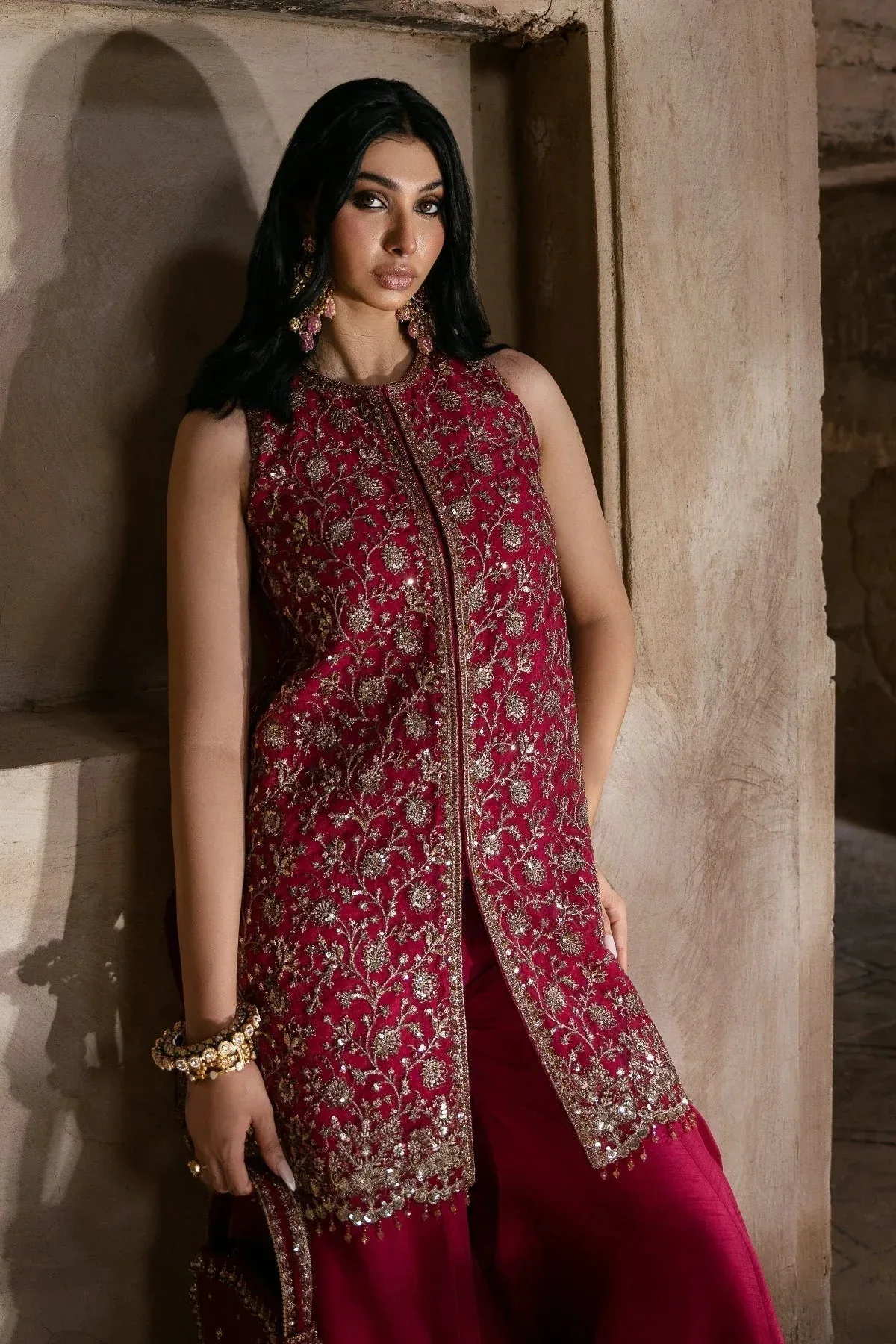 Mina Kashif Virsa Wedding Formals Carmine Net – view 3 – Poshaq