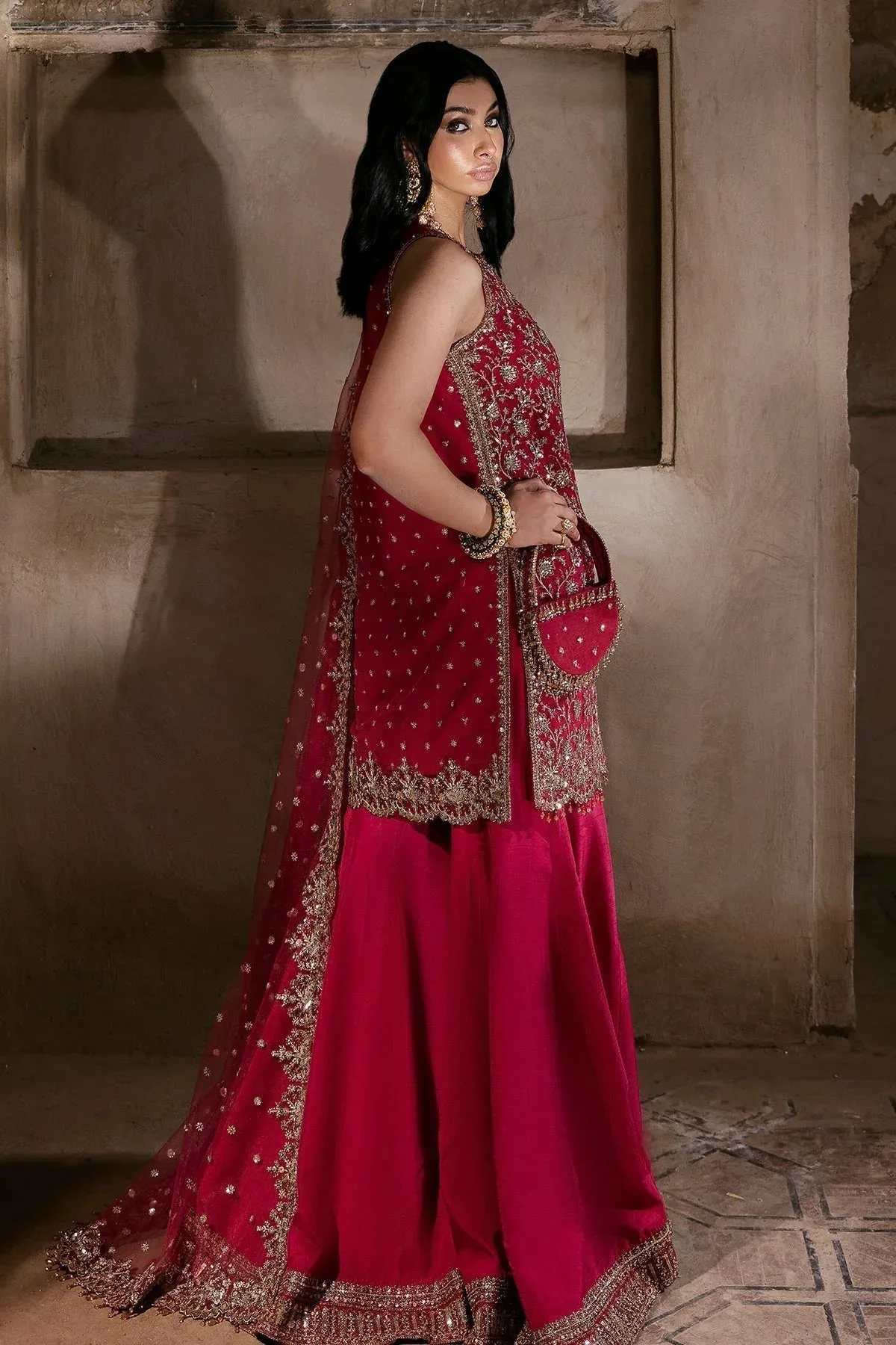 Mina Kashif Virsa Wedding Formals Carmine Net – view 4 – Poshaq