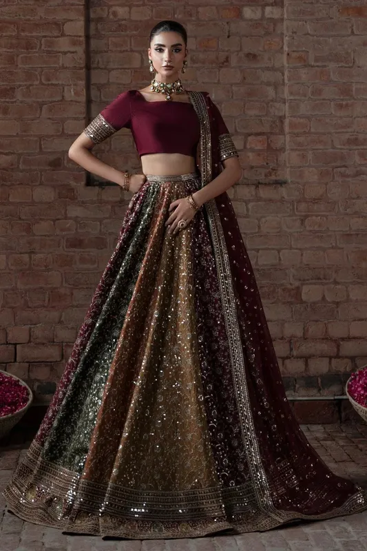 Mina Kashif Virsa Wedding Formals Burgundy Silk – view 1 – Poshaq