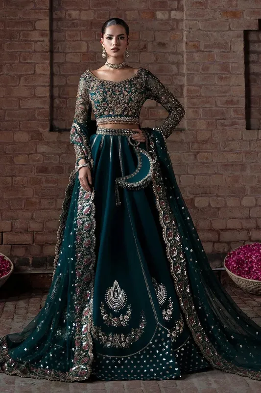 Mina Kashif Virsa Wedding Formals Teal Green Silk – view 1 – Poshaq