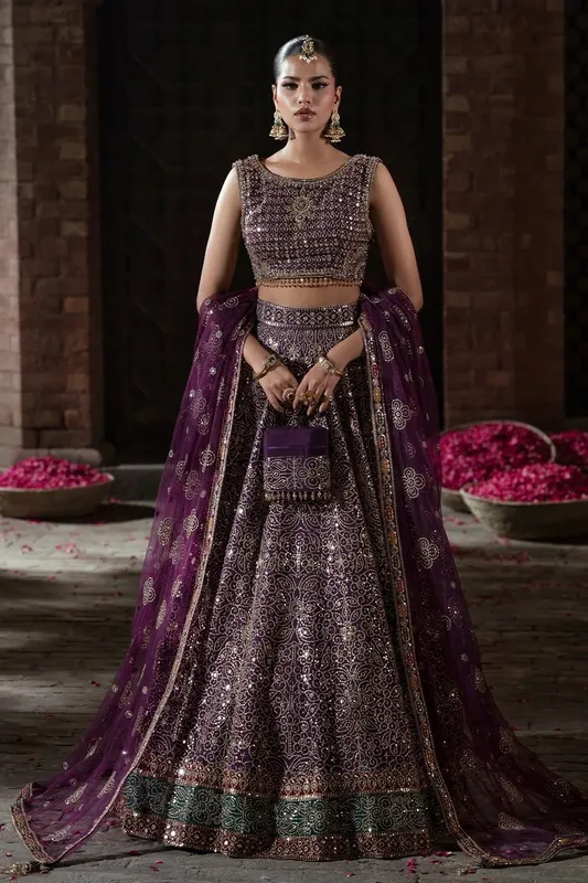 Mina Kashif Virsa Wedding Formals Dark Purple Raw Silk – view 1 – Poshaq