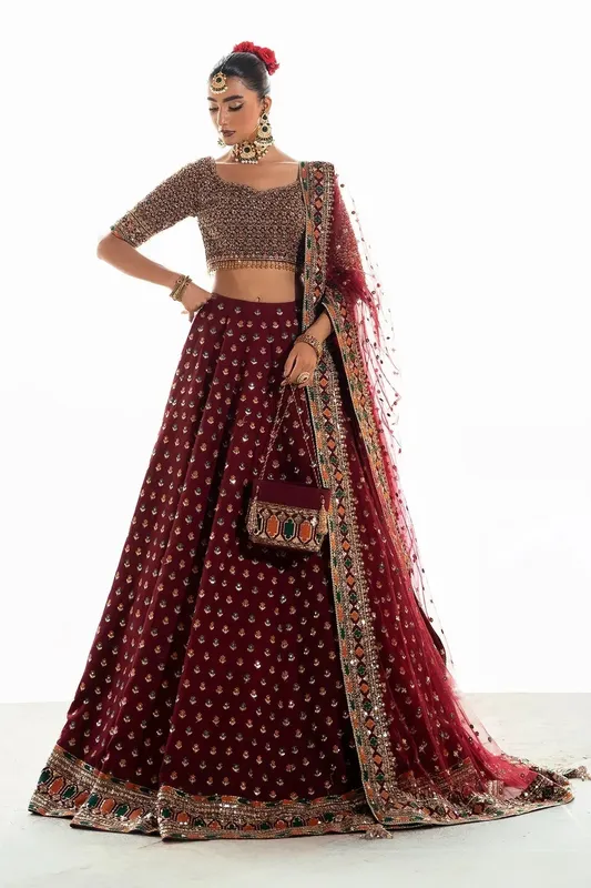Mina Kashif Virsa Wedding Formals Maroon Silk – view 1 – Poshaq