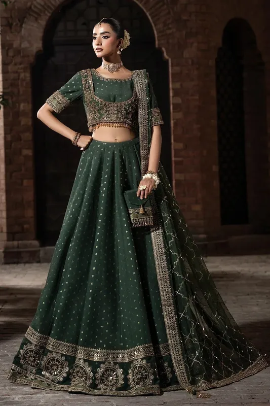 Mina Kashif Virsa Wedding Formals Dark Green Silk – view 1 – Poshaq