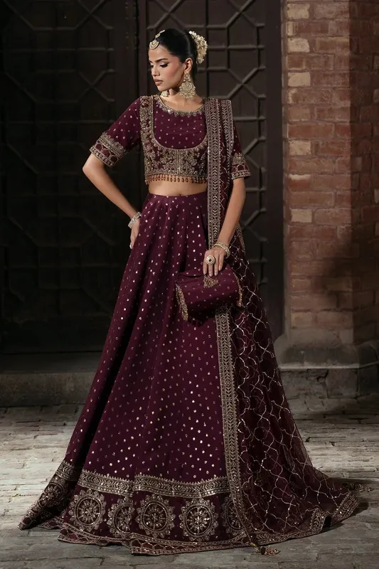 Mina Kashif Virsa Wedding Formals Dark Plum Silk – view 1 – Poshaq