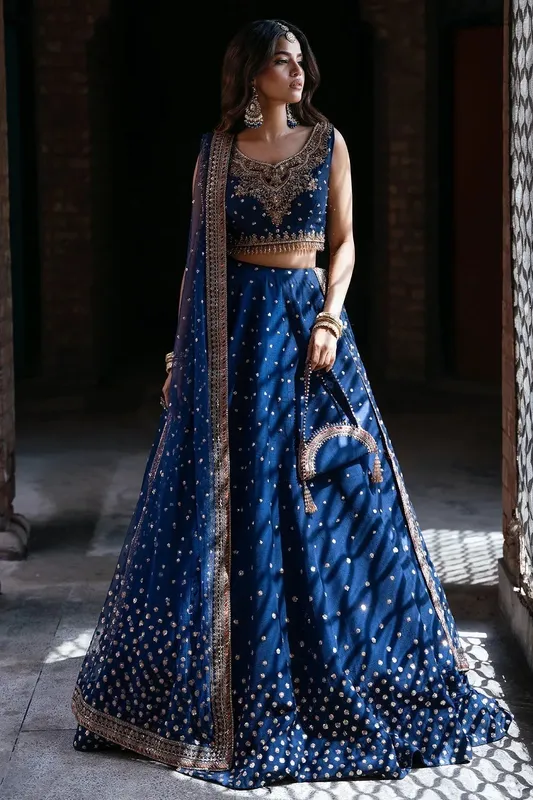Mina Kashif Virsa Wedding Formals Royal Blue Silk – view 1 – Poshaq