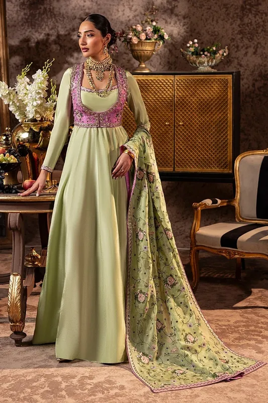 Mina Kashif Loona Lawn 25 Apple Green Silk – view 1 – Poshaq