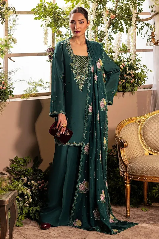 Mina Kashif Loona Lawn 25 Mid Green Silk – view 1 – Poshaq