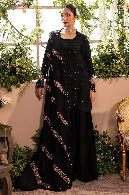 Mina Kashif Loona Lawn 25 Black Silk – view 1 – Poshaq