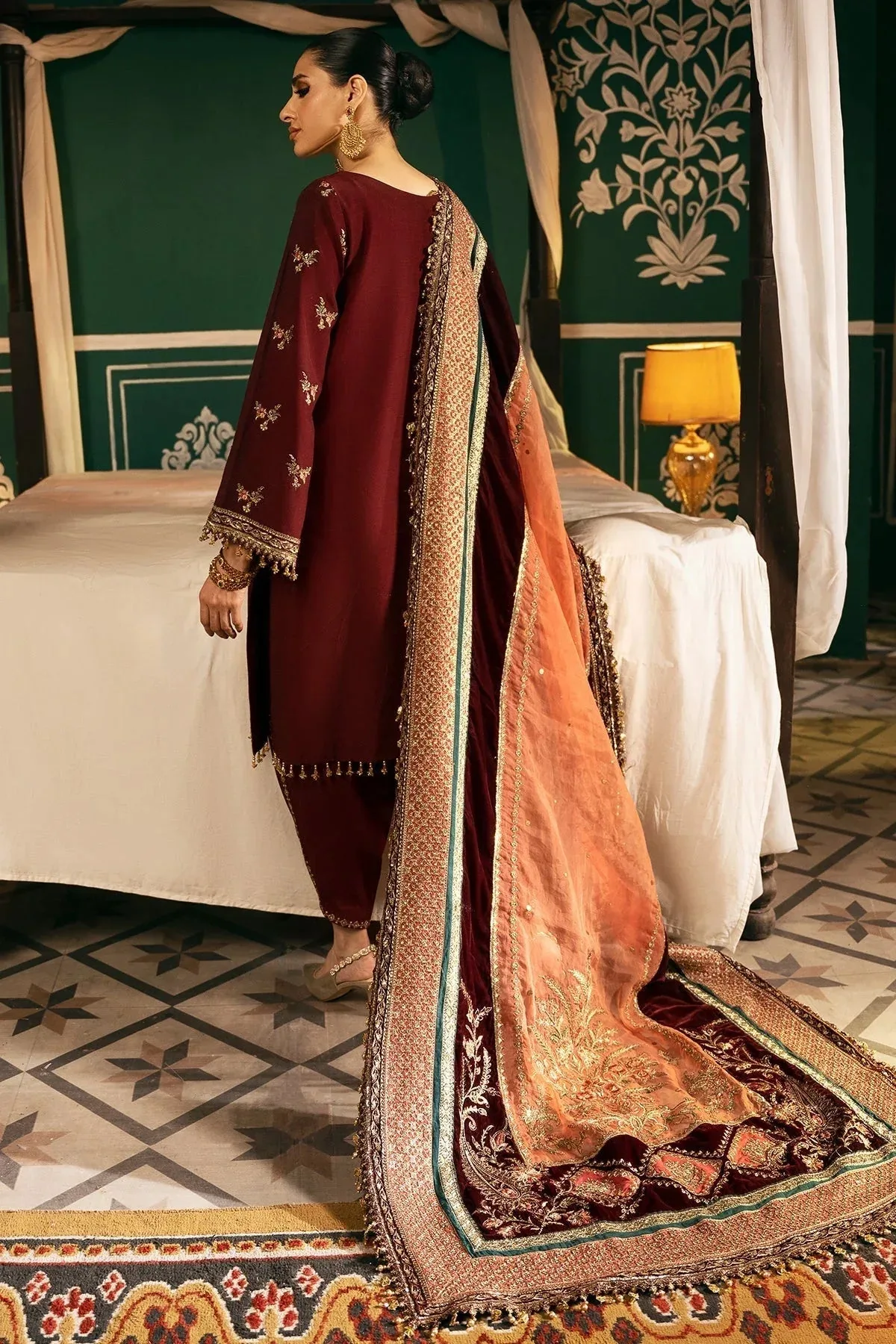 Mina Kashif Meeral Formals 24 Dark Maroon Raw Silk – view 2 – Poshaq