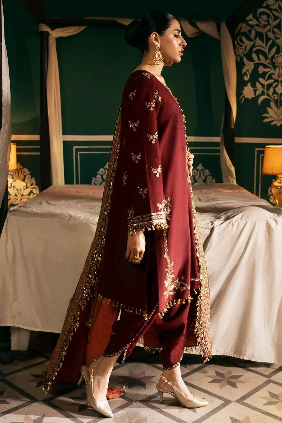 Mina Kashif Meeral Formals 24 Dark Maroon Raw Silk – view 4 – Poshaq