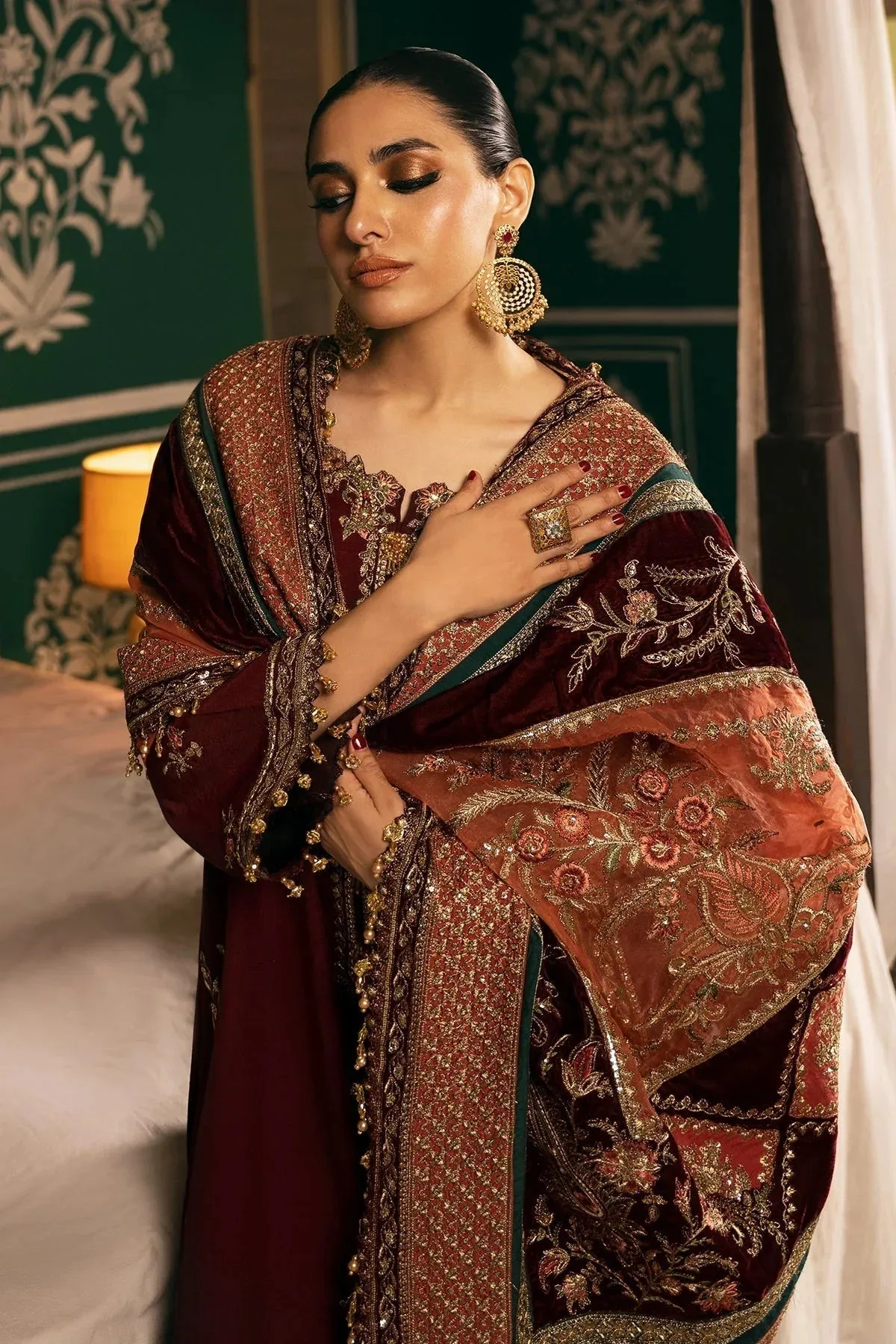 Mina Kashif Meeral Formals 24 Dark Maroon Raw Silk – view 5 – Poshaq
